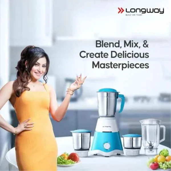 Longway Super Dlx ABS 750W White & Blue Mixer Grinder with 4 Jars, DSQW-78688193