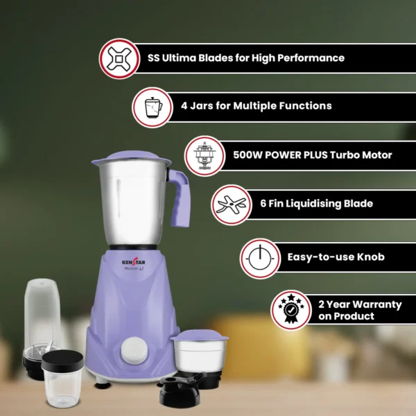 ke2 Mixer Grinder Mixtor Series 500W, 4 Jar Mixer Grinder